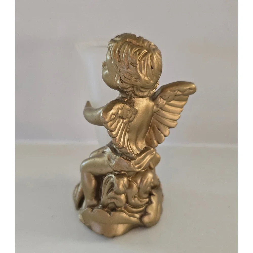Gold Cherub Angel Bud Vase Frosted Glass Insert Ornate Scroll Base Decor